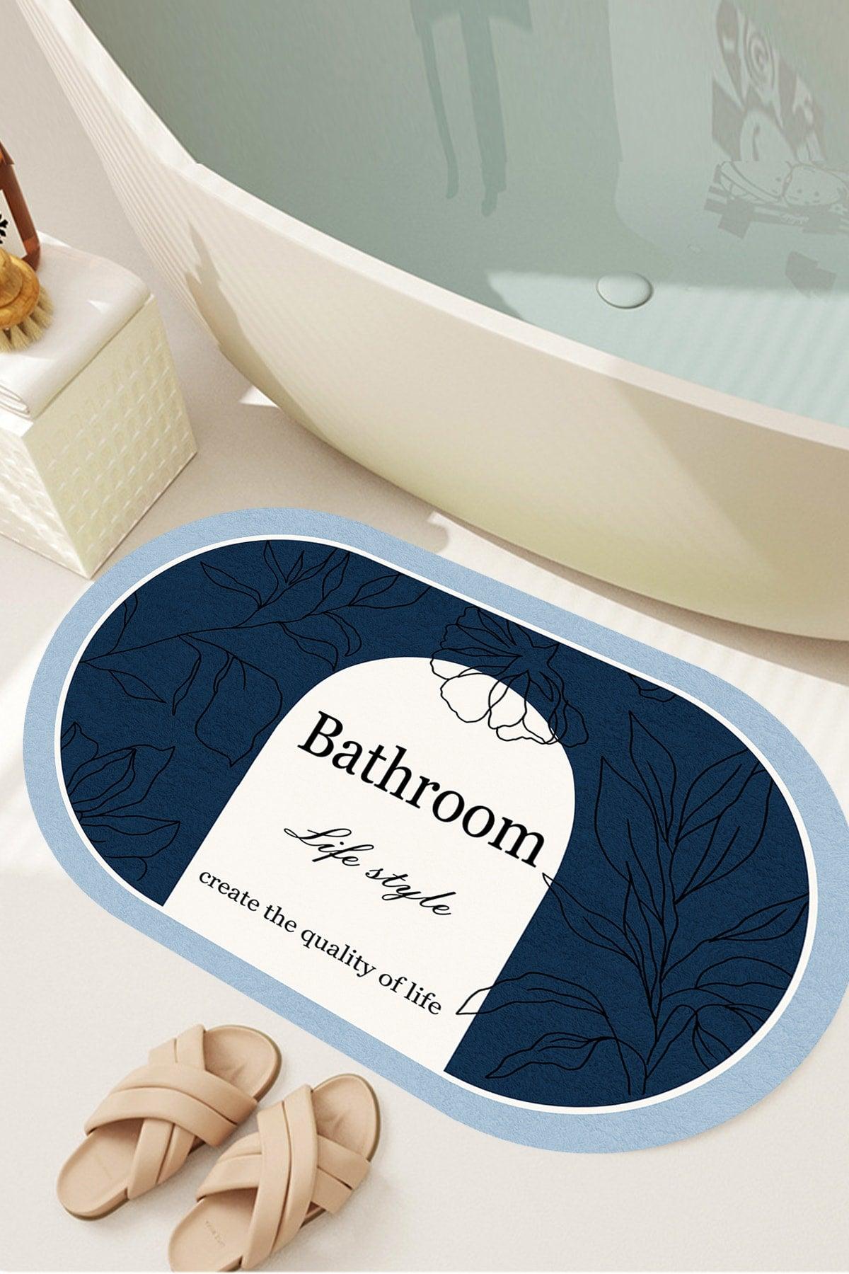 Digital Non-Slip Washable Bath Bathroom Sheet Bath Mat Bath Rug 60x100 D8049 Navy Blue - Swordslife