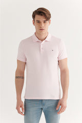 Men's Light Pink 100% Cotton Breathable Standard Fit Normal Cut Polo Neck T-shirt E001004