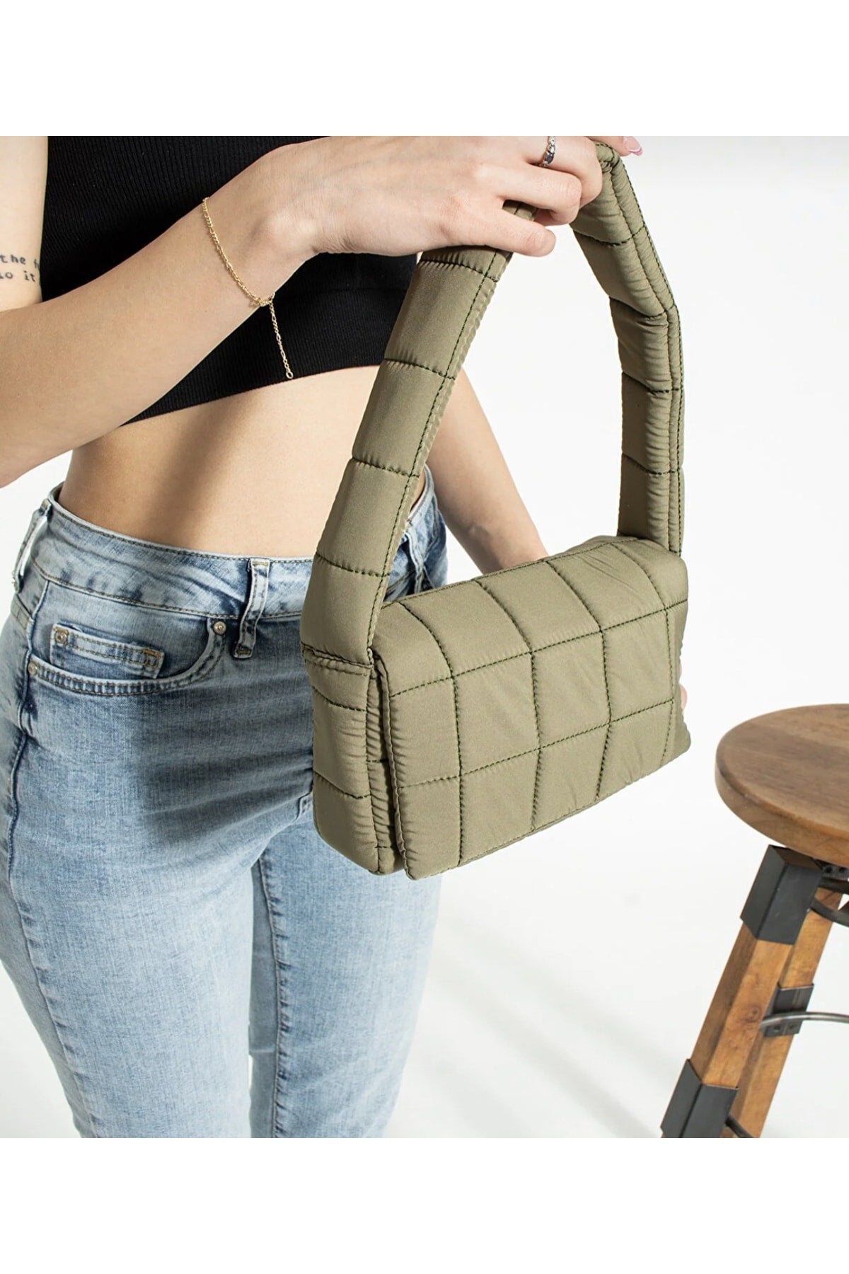 Puff Fabric Cross Shoulder bag baguette