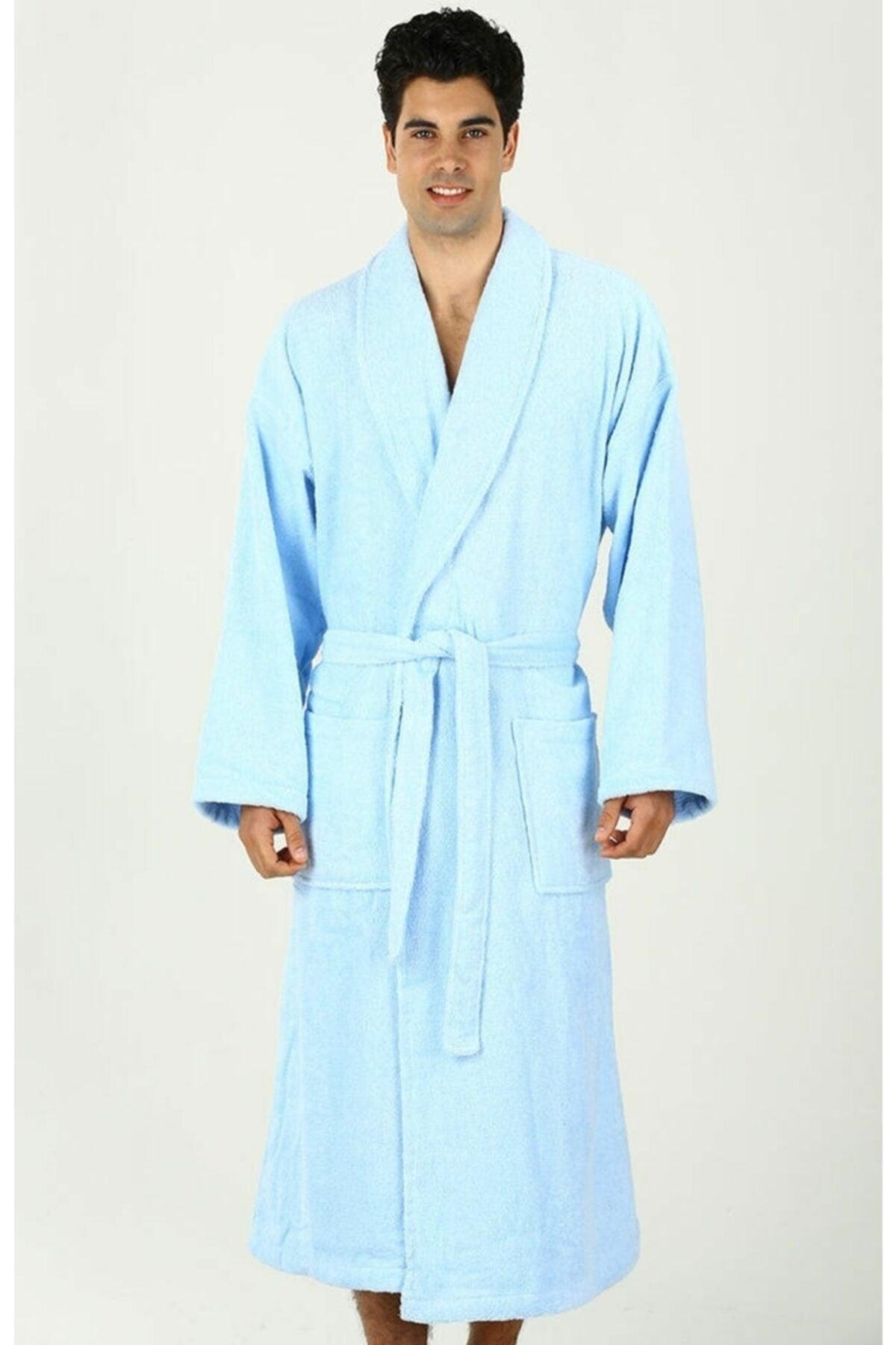 Men's Blue Shawl Collar Bathrobe - Swordslife