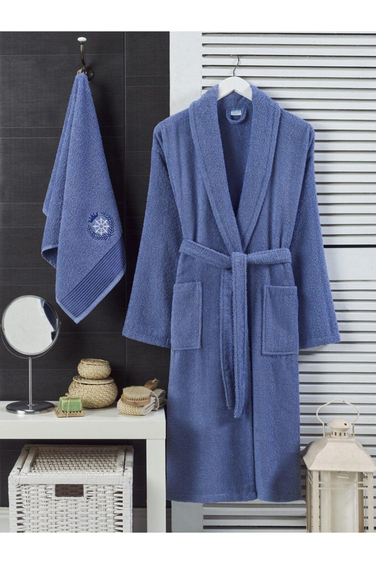 2 Pcs Cotton Embroidered Towel Bathrobe Set - Swordslife