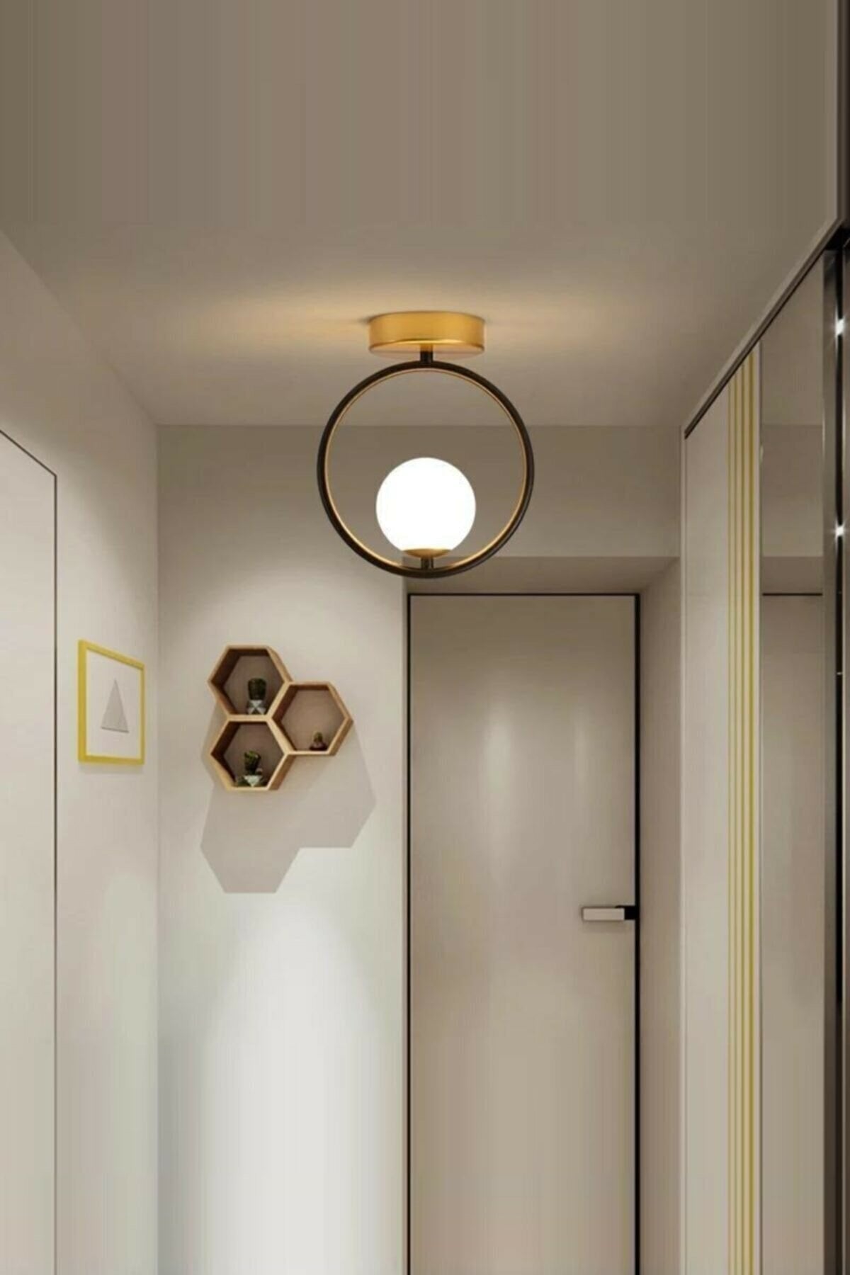 Modern Plofonyer Closed Glop White Glass Black Gold Single Chandelier