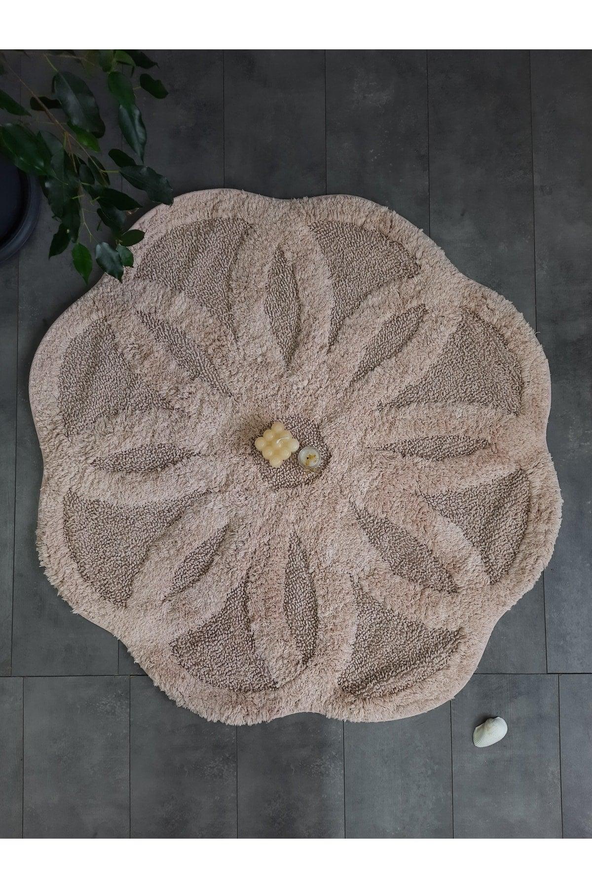 Daisy Powder Natural Cotton Bath Mat 100x100 Cm One Piece Tufting Woven Mat - Swordslife