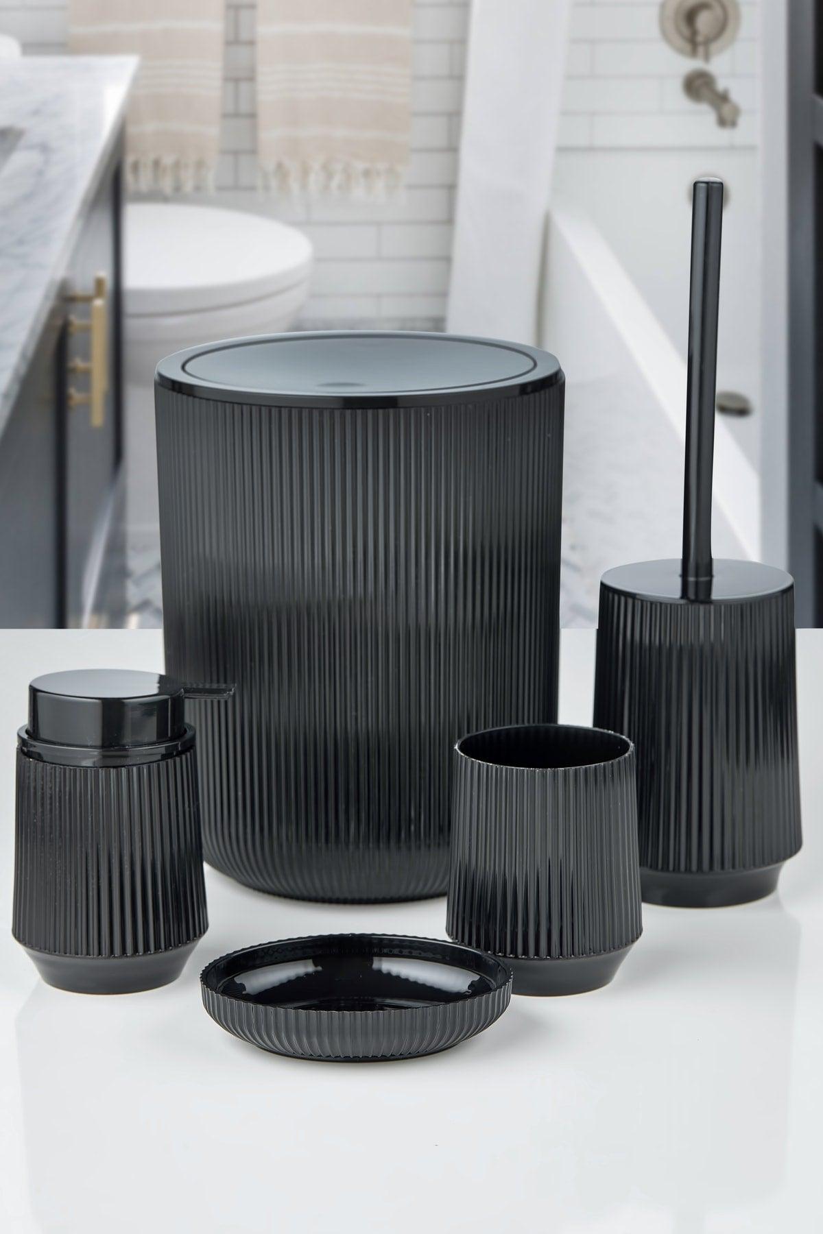 Striped Bathroom Set Black - Black Striped Round 5 Pcs Bathroom Set - Swordslife