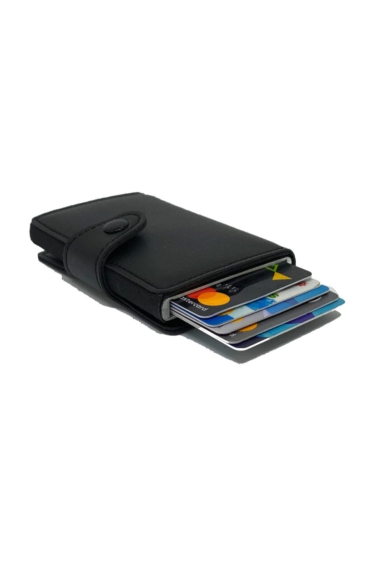 Black Men's Mechanism Wallet Card Holder Faux Leather