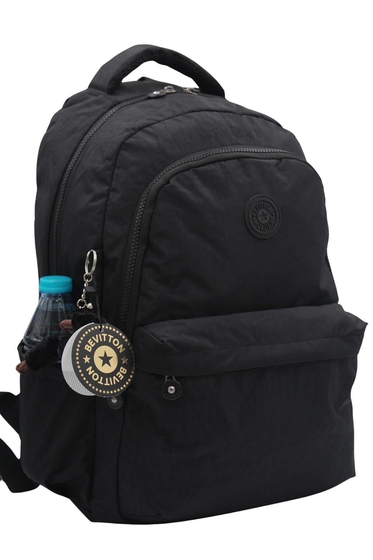 Waterproof Crinkle Fabric Large Size Unisex Black School Backpack 2200