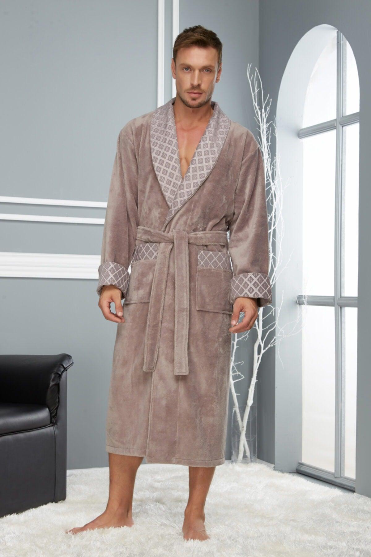 Men's Stone Collar Quilted Bamboo Cotton Bathrobe - Swordslife