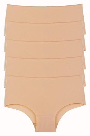 Women's Panties High Waist Laser Cut Flexible Non-Trace Plus Size 5-Pack Skin - Swordslife