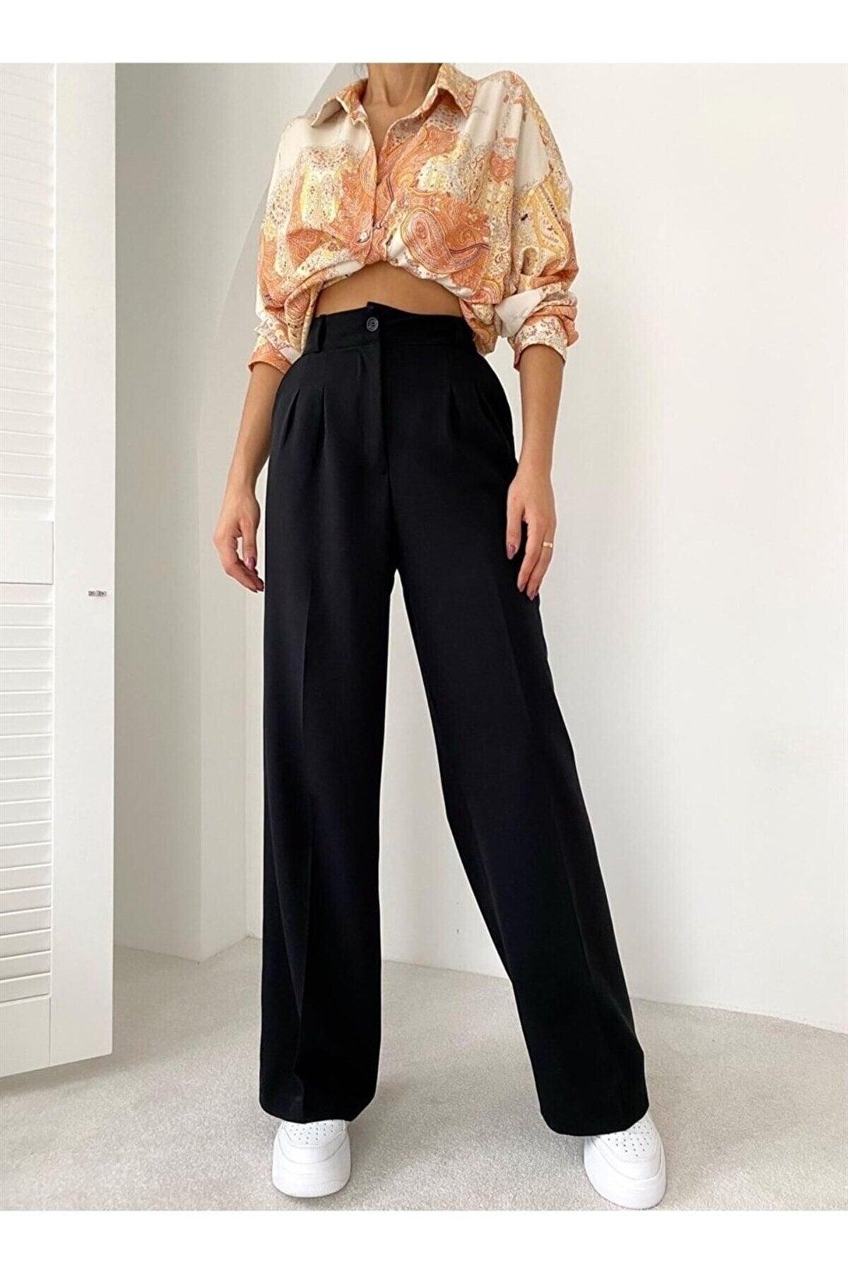 Black High Waist Pleated Palazzo Pants - Swordslife