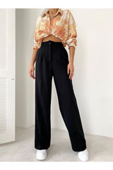 Black High Waist Pleated Palazzo Pants - Swordslife