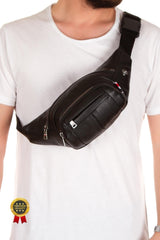 Adelina Unisex Black Shoulder And Waist Bag With Headphone Outlet