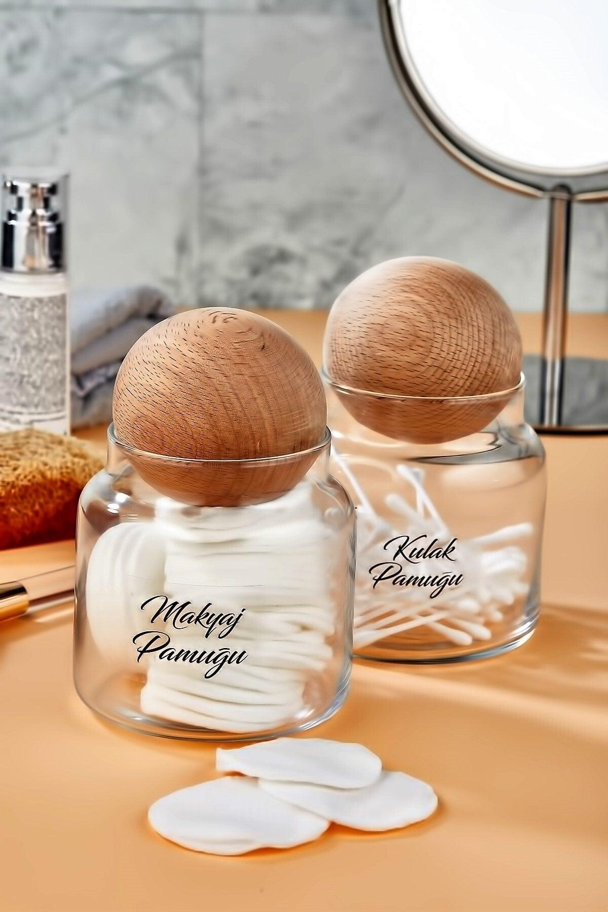 Glass Decorative Top Lid Makeup Cotton And Cotton Ear Jar 500 Ml Organizer Large Size - Swordslife