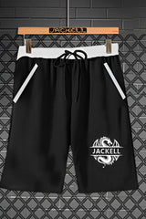 Black Men's Pocket Zipper Red Printed Sports Shorts