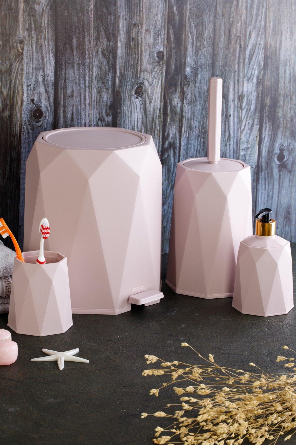 4 Pcs Bathroom Set Dustbin Toilet Brush Soap Dispenser Toothbrush Holder 4 Pcs - Swordslife