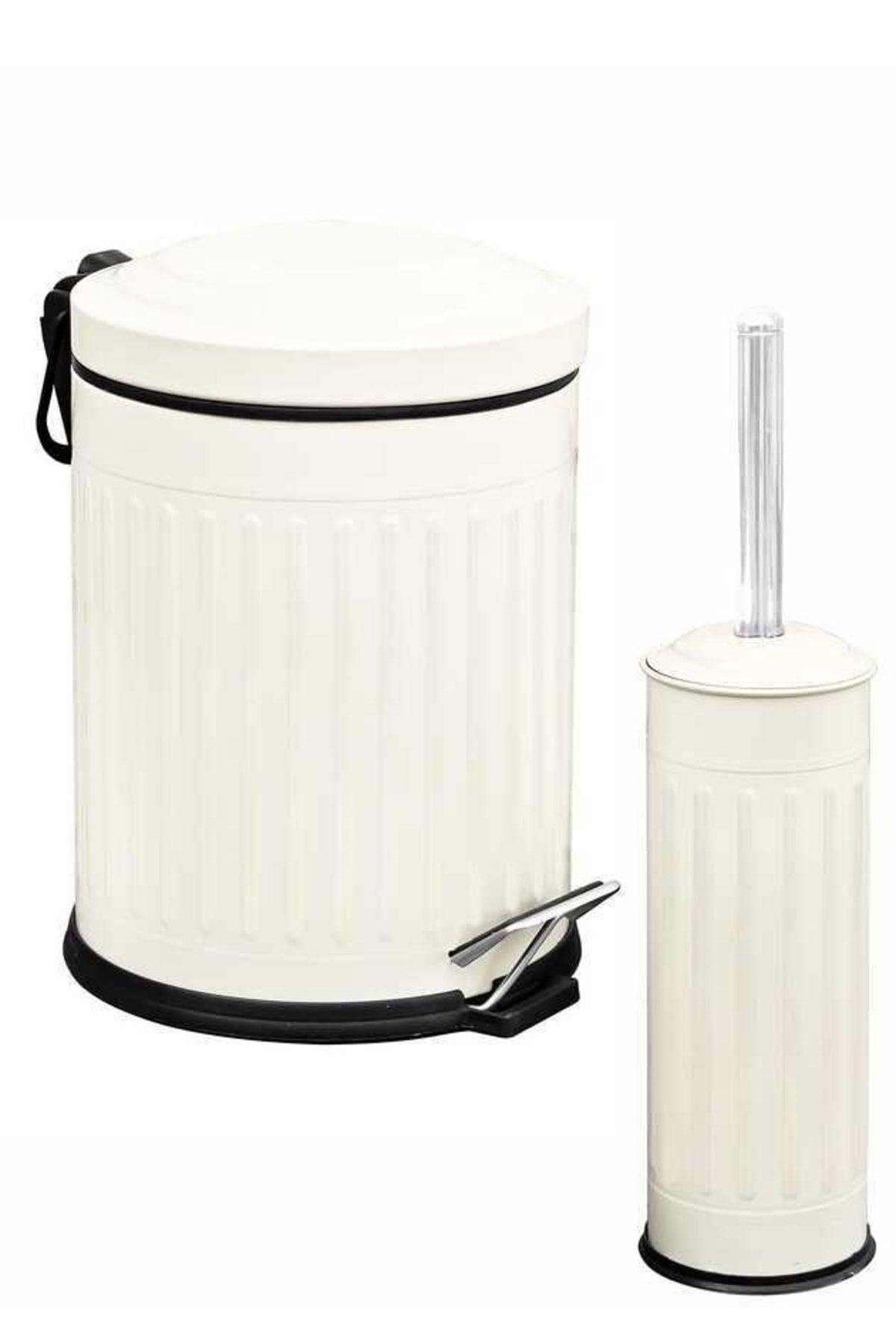 Vintage 2 Liter Dustbin Trash Bin Bathroom Set Striped Model 5 Liter And Wc Brush Set - Swordslife