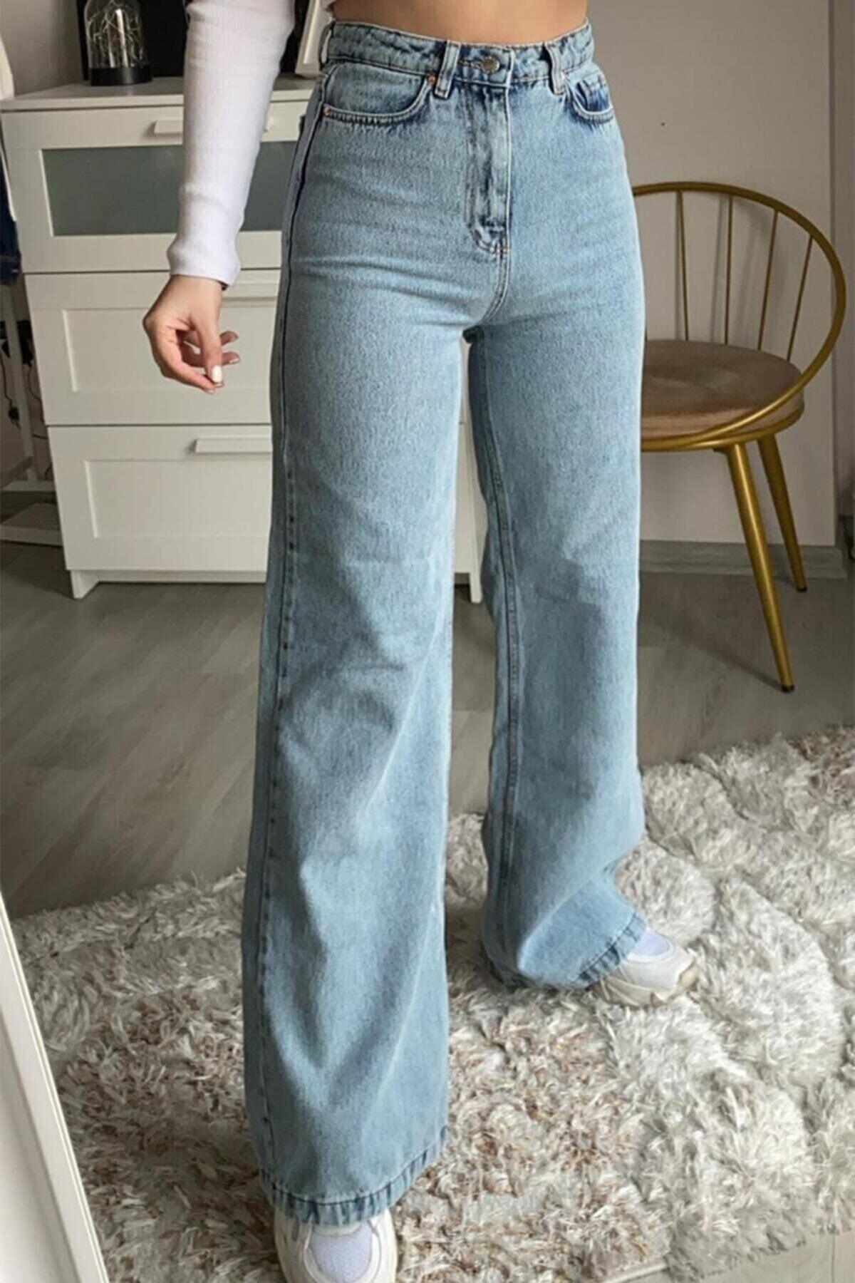 Queen Power Lycra Women's Light Blue Snow Wash High Waist Wide Leg Denim Jeans Pants Lvk-001040a - Swordslife