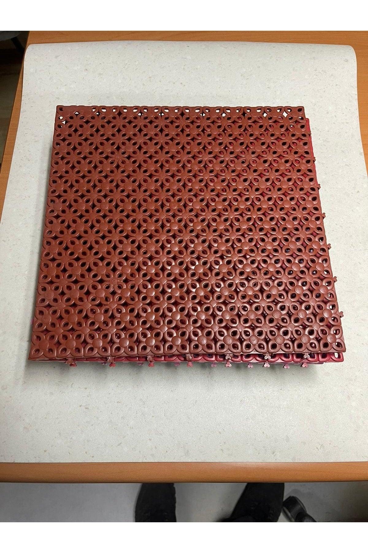 33x33 Cm Contrasted Plastic Mat Floor Tile Rose Patterned Claret Red - Swordslife