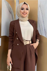 Women's Brown Classic Pants Suit T 2038 - Swordslife