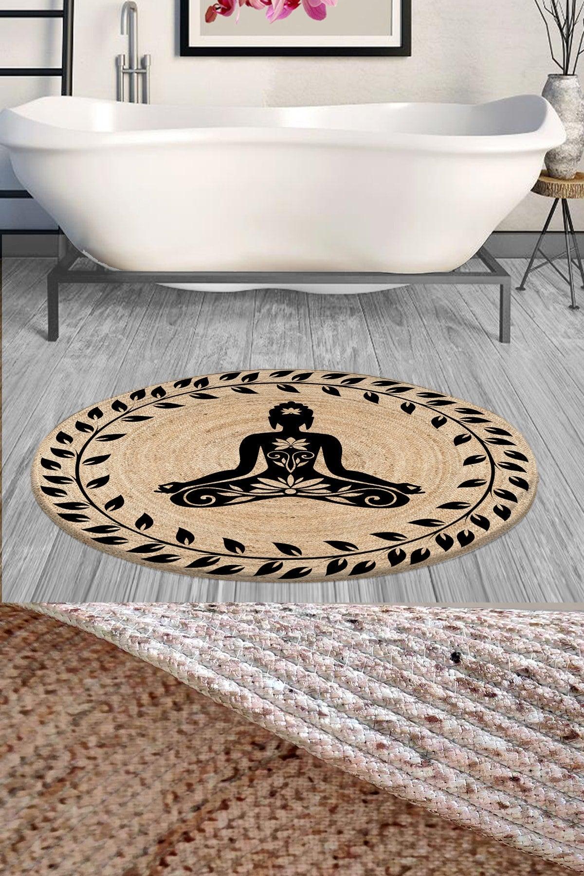 Else Decor Yoga Pattern Rope Straw Jute Knit Round Shower Front Bath Mat 120x120cm - Swordslife