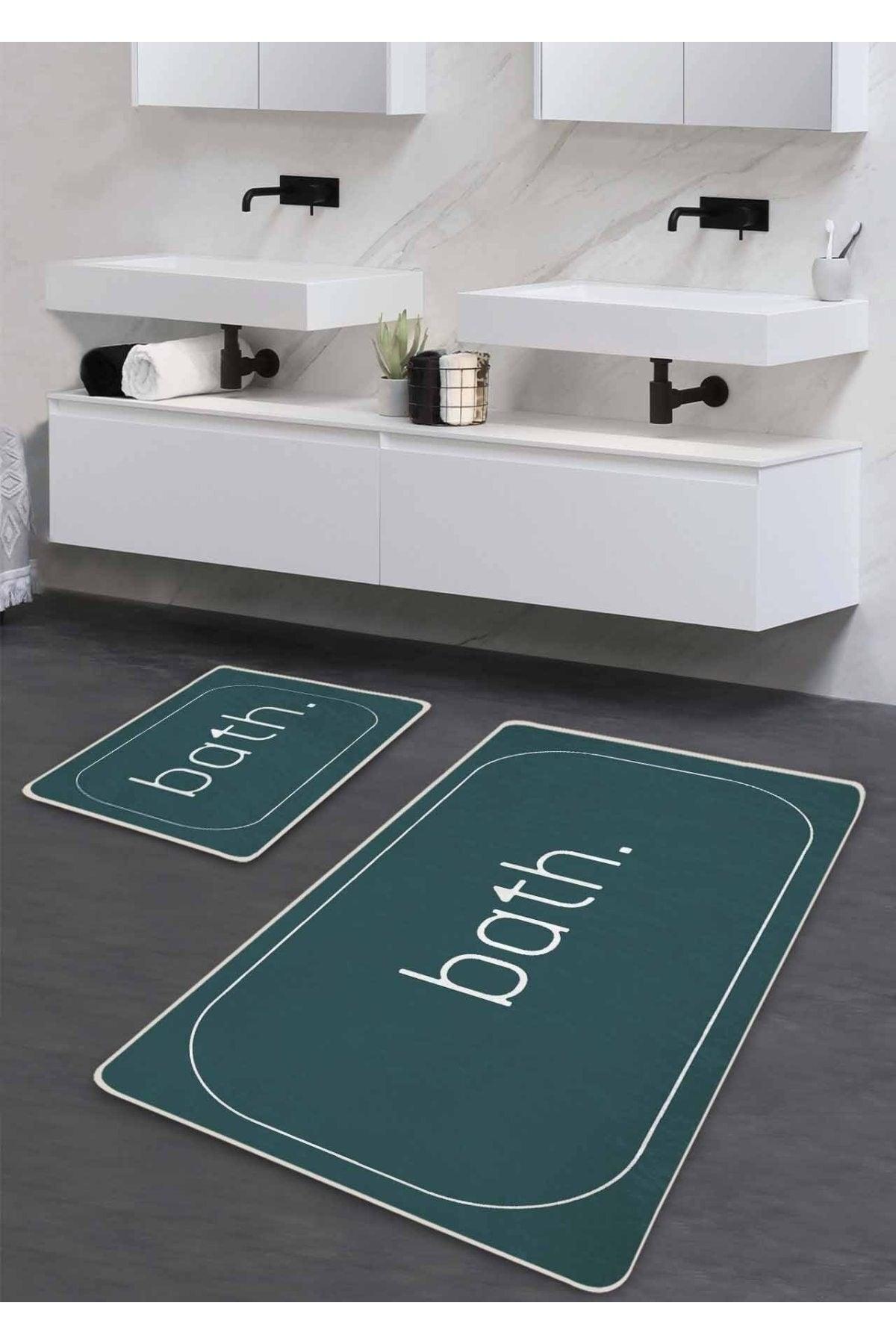 Non-Slip Base Washable Double Bath Mat - Petrol Blue Bath Patterned 60*100 Cm - 50*60 Cm - Swordslife