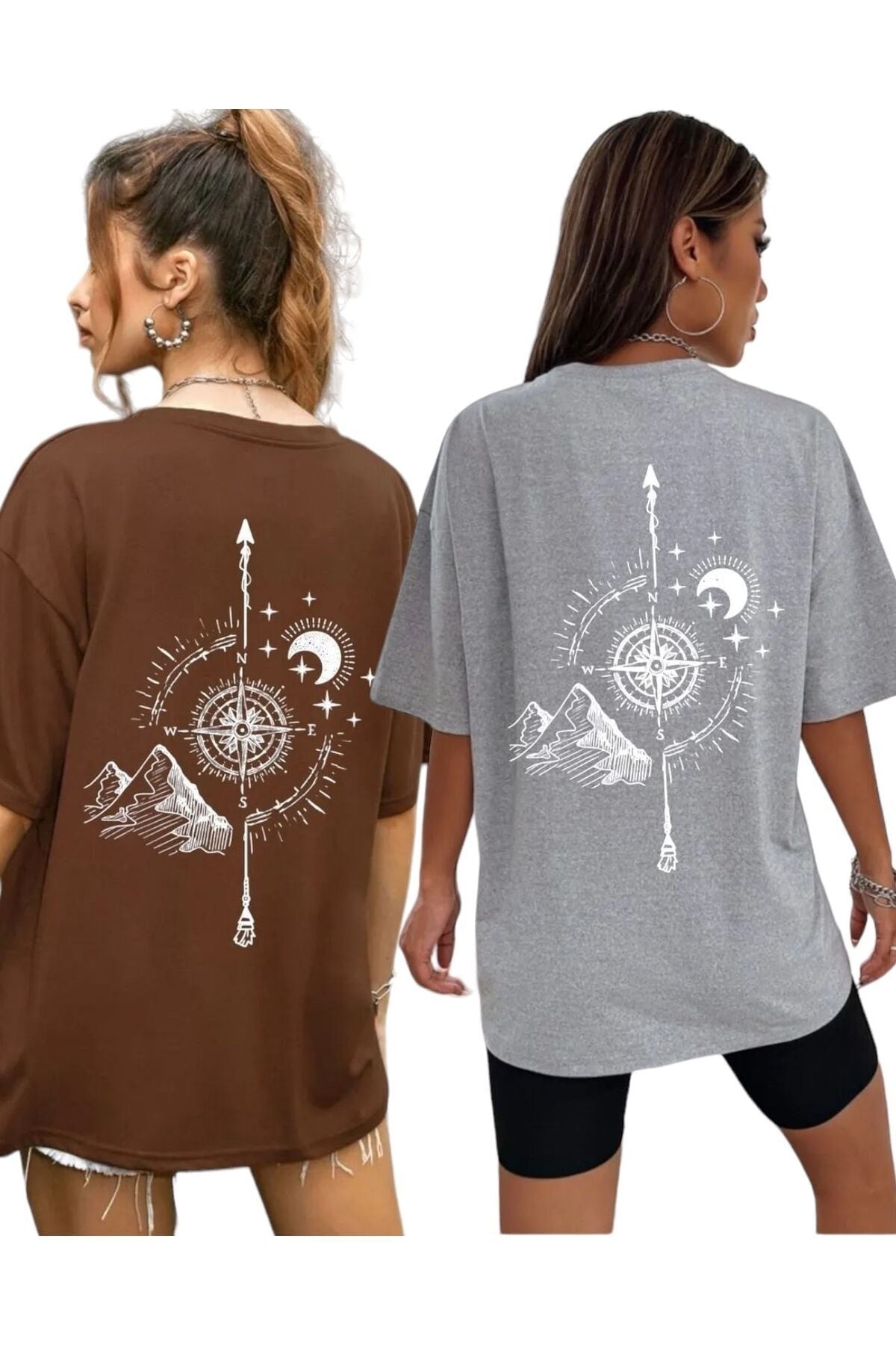 Compass Printed Oversize Unisex T-Shirt 2 Pack (2 PCS)