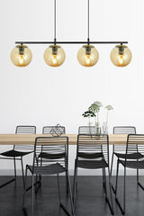 Sezar Black Color Balcam Transparent Globe Glass Modern Design Dining Table Above - Living Room 4-Piece Chandelier