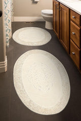 Tiffany Oval 2 Piece Cotton Toilet Seat Set Cream Bath Mat Set - Swordslife