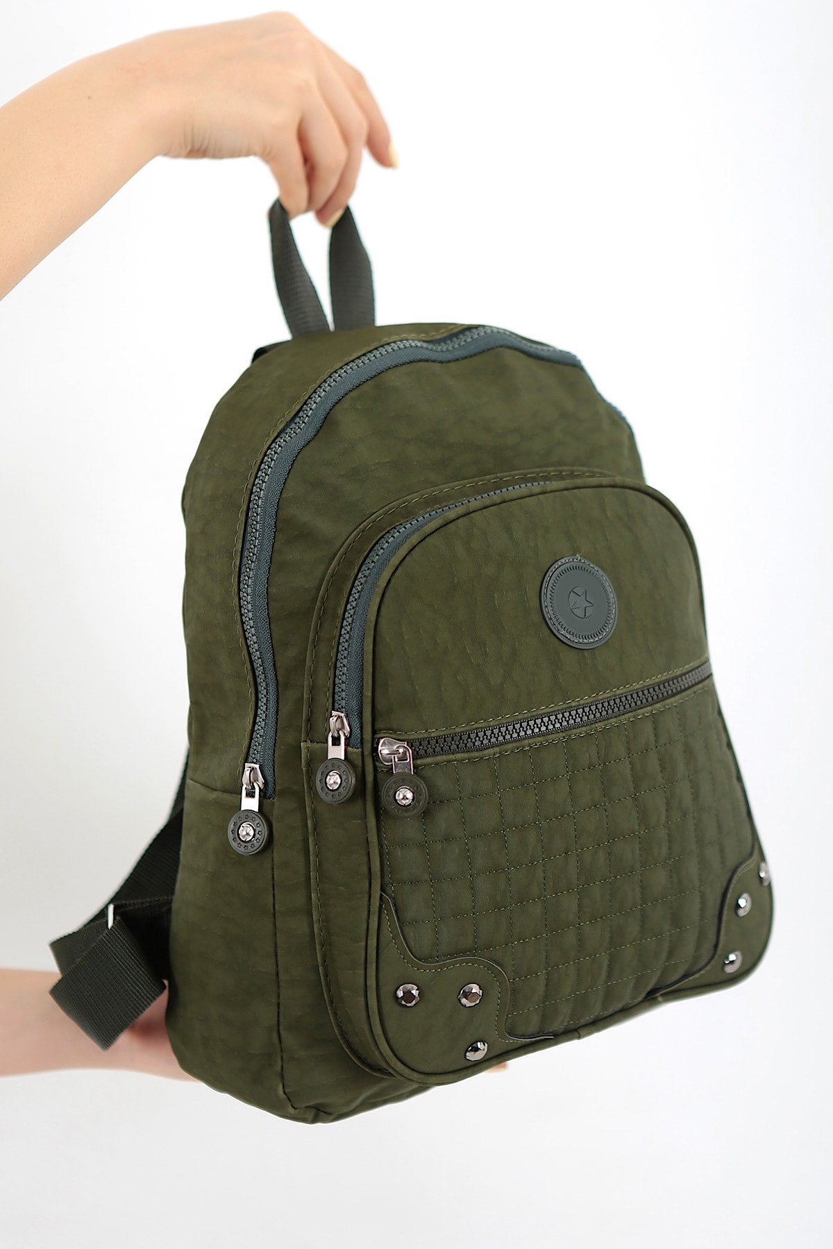 Unisex Green Crinkle Fabric Waterproof & Dirt-resistant Backpack And School Bag