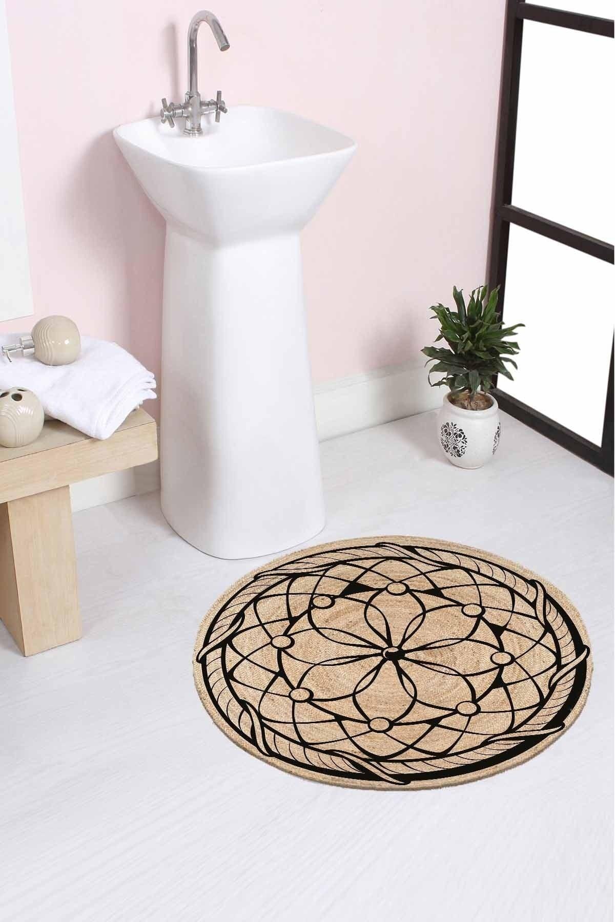 Flower of Life Pattern Rope Straw Jute Knit Round Carpet Bath Mat 80x80cm - Swordslife