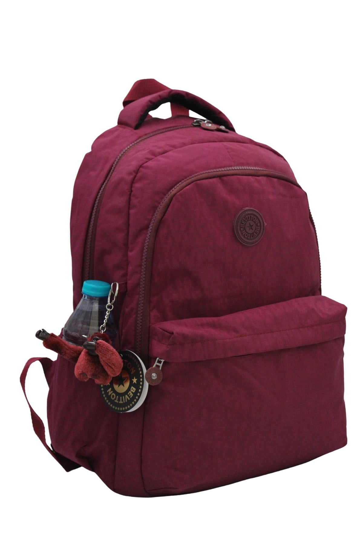 Crinkil Fabric Unisex Claret Red School Backpack 2200