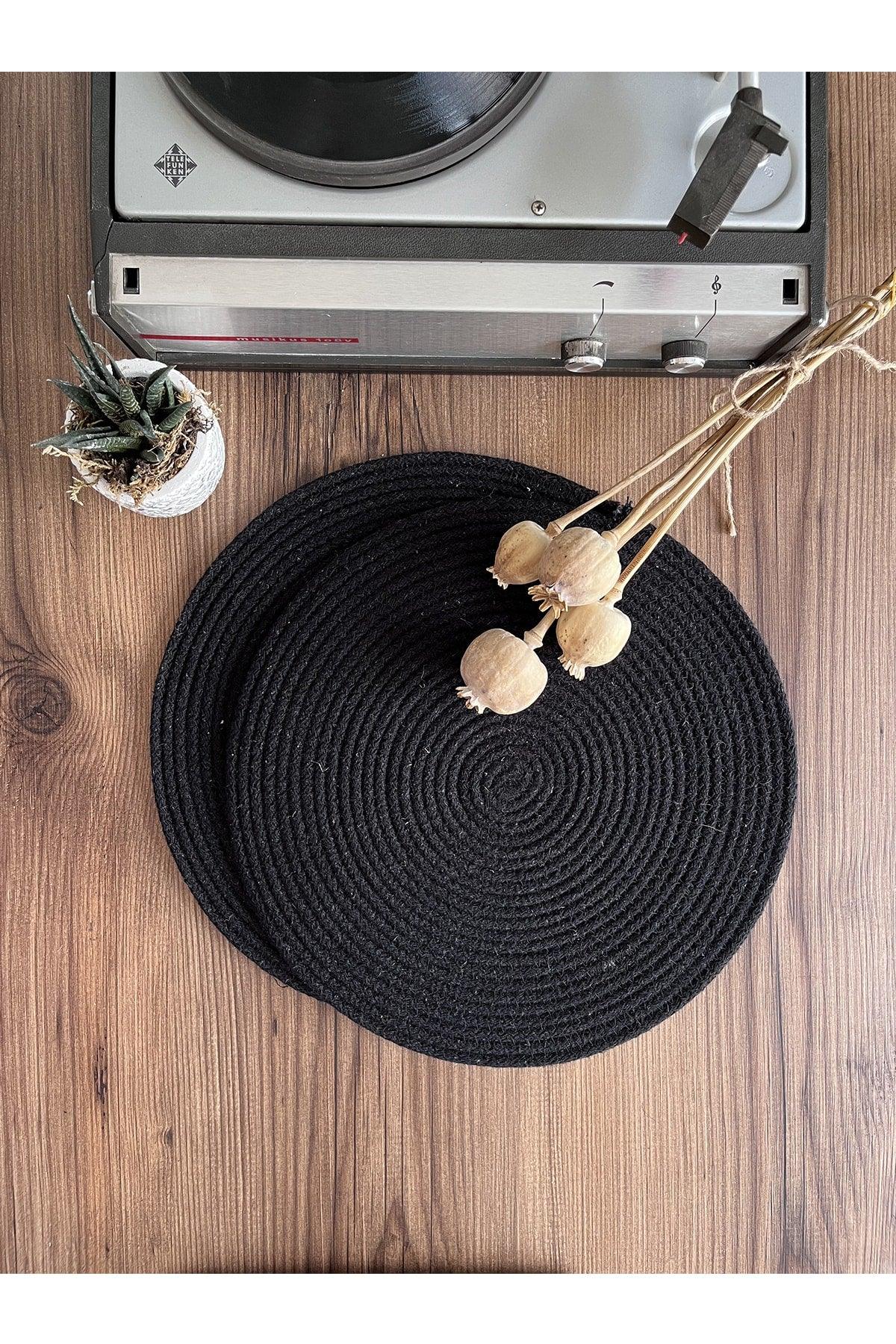 Carnival Black Jute Placemat 2 Pack Knitted Straw Base - Swordslife