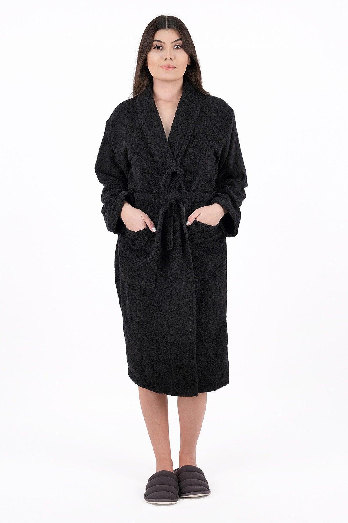 Soft Line 100% Cotton Shawl (L-XL-2XL-3XL-4XL) Large / Large Size Black Colored Bathrobe - Swordslife