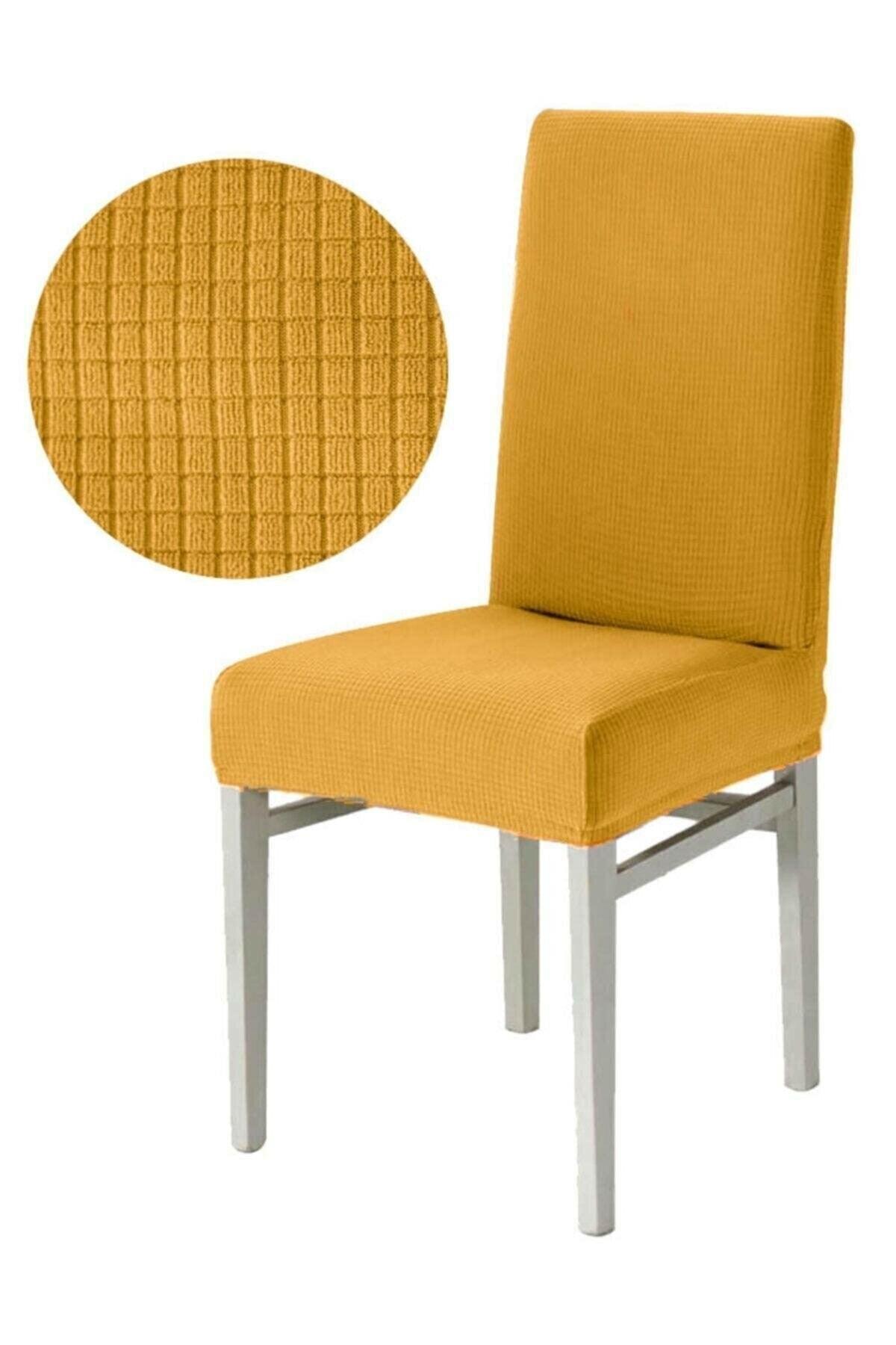 1pc Lycra Chair Cover, Chair Cover Mustard Color Washable Elastic Piti Square Pattern - Swordslife