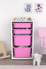 2 Large and 2 Small Toy Cabinets with Basket Kitchen Pantry Cabinet Pink - Swordslife