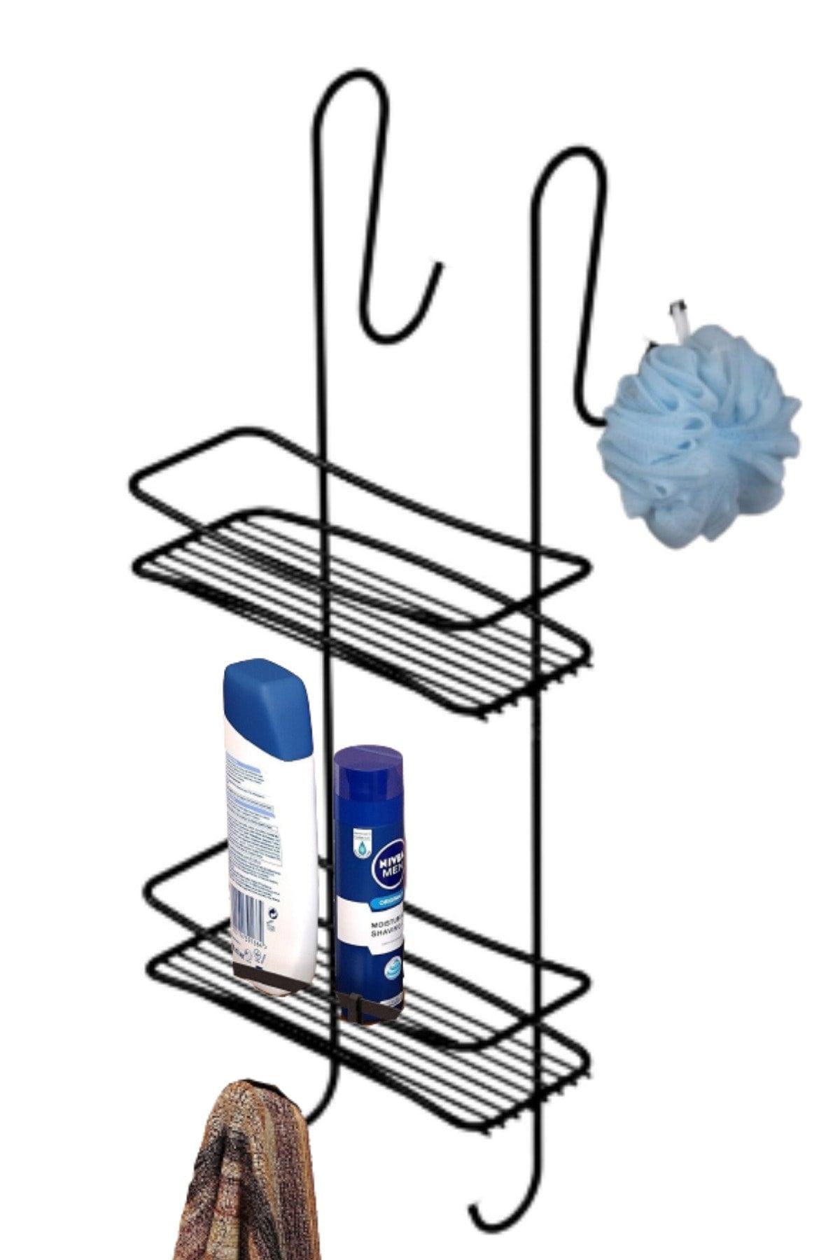 2 Ebenen Hängende Badezimmer Dusche Shelf Seife Shampoo Schwarzer Regal als Verwendung - Swordslife