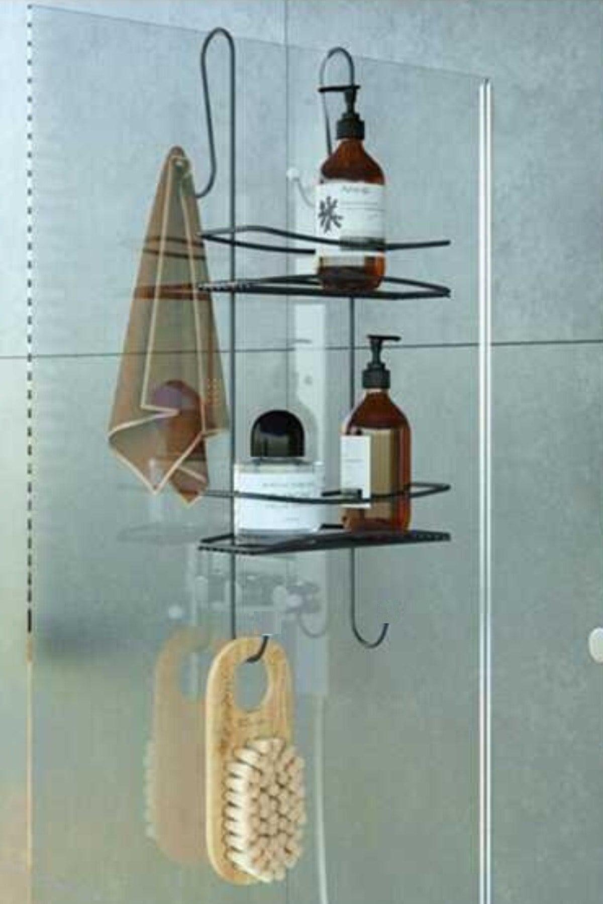 2 Ebenen Hängende Badezimmer Dusche Shelf Seife Shampoo Schwarzer Regal als Verwendung - Swordslife