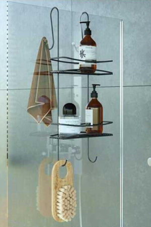 2 Ebenen Hängende Badezimmer Dusche Shelf Seife Shampoo Schwarzer Regal als Verwendung - Swordslife