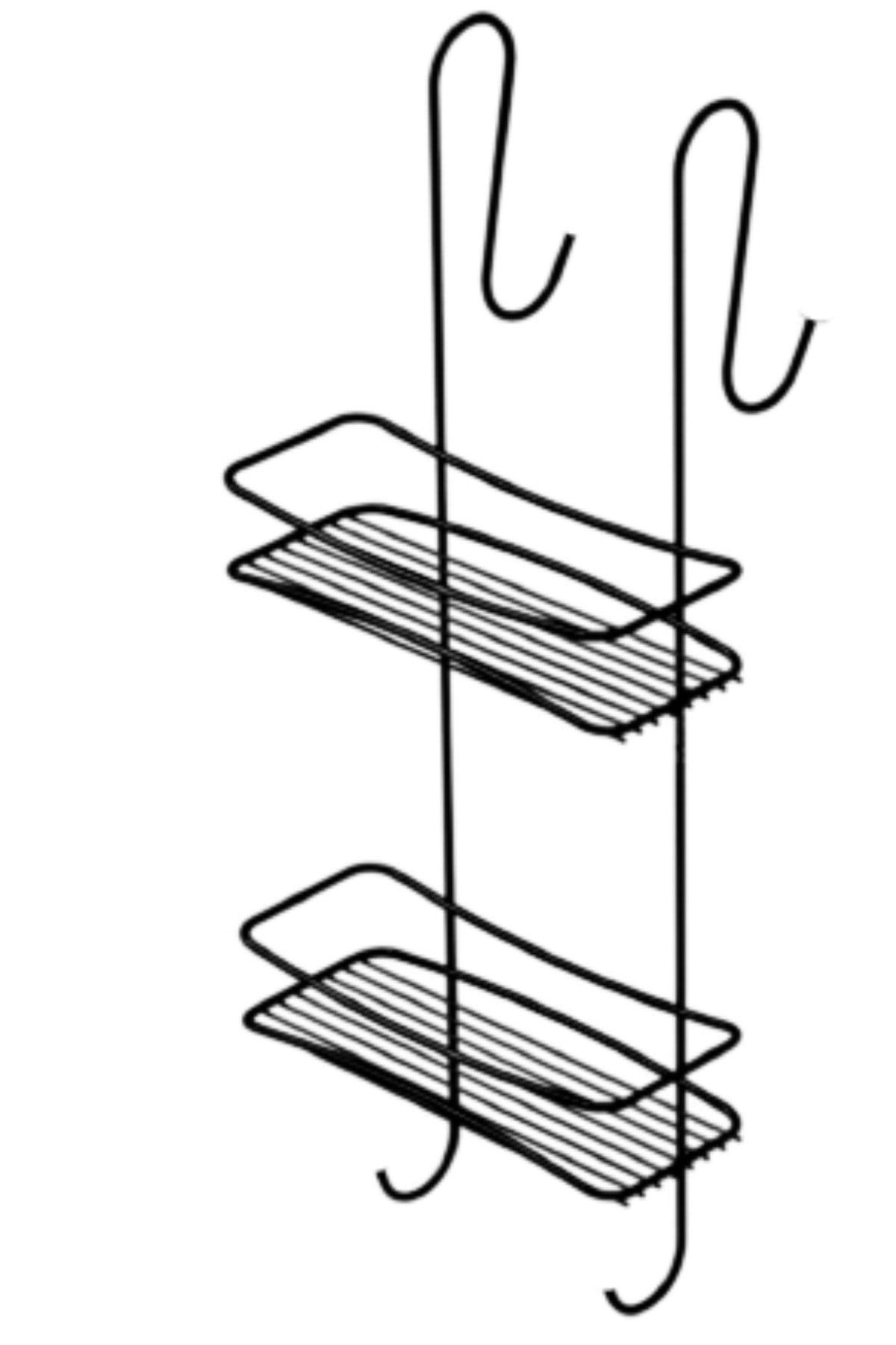 2 Ebenen Hängende Badezimmer Dusche Shelf Seife Shampoo Schwarzer Regal als Verwendung - Swordslife