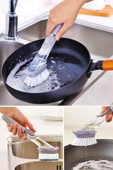 2 Headed Cleaning and Dish Brush Sponge with Detergent Tank and Handle - Swordslife