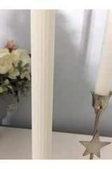 2 White Striped Candlestick Candles - Swordslife