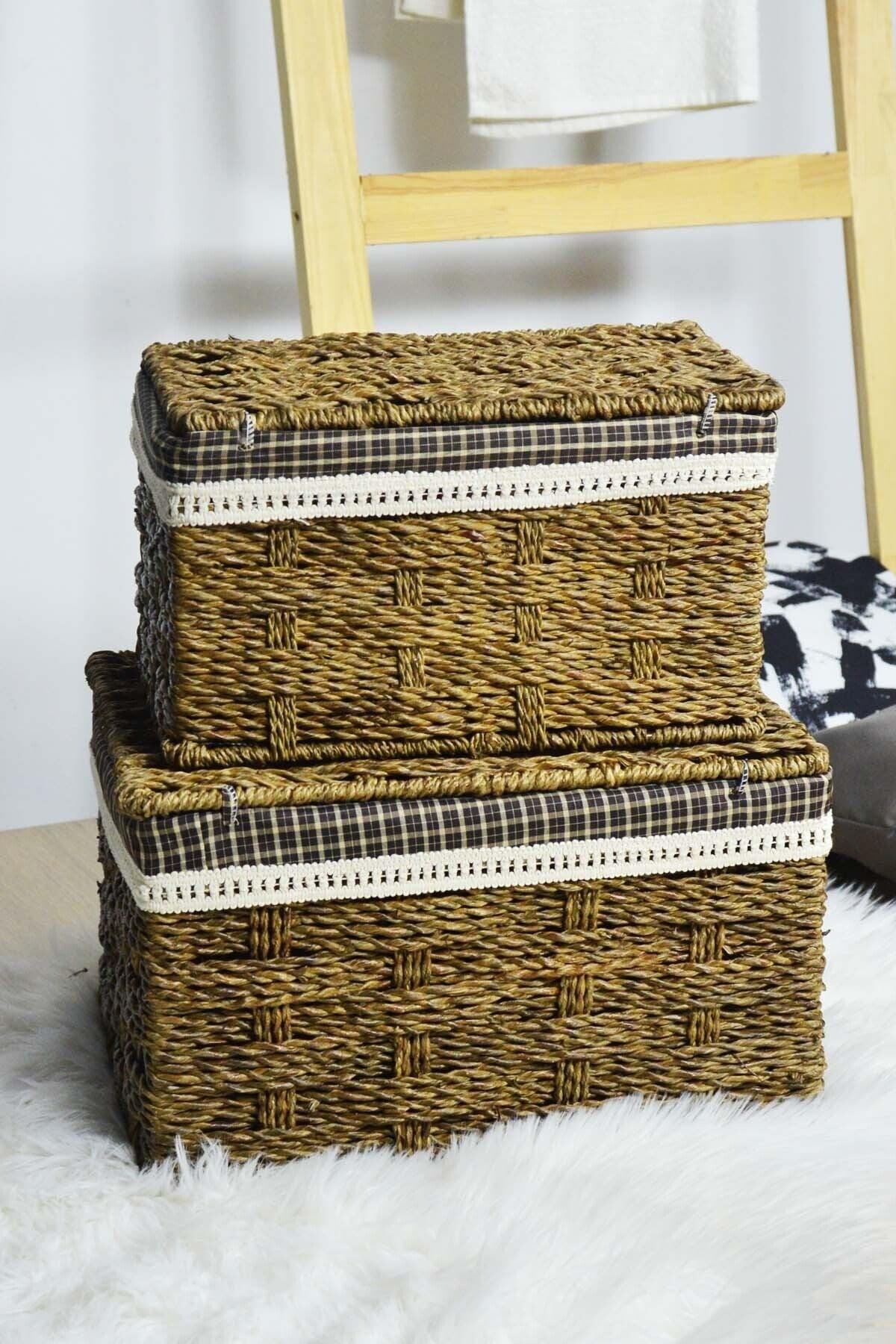 2 Lid Large Wicker Lid Basket Box - Swordslife