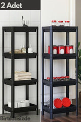 2 Pcs Black 4 Tier Bathroom Shelf Bathroom