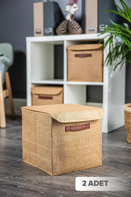 2 Piece Cesi Foldable Jute Box With Lid 30x29x29 Cm - Swordslife