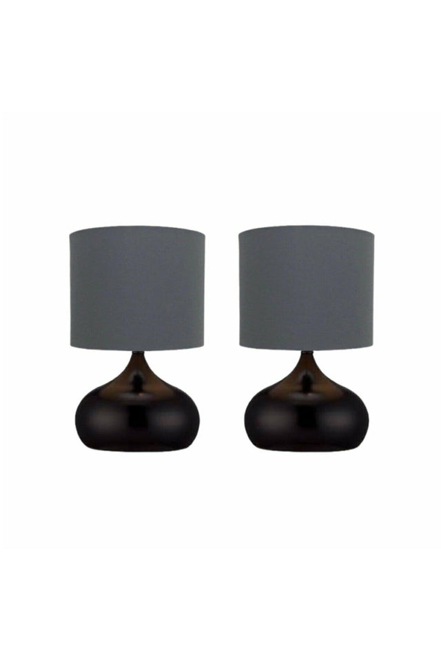 2 Pieces Gray Fabric Covered Ellipse Model Table with Metal Legs Conidine Bedroom Lampshade - Swordslife