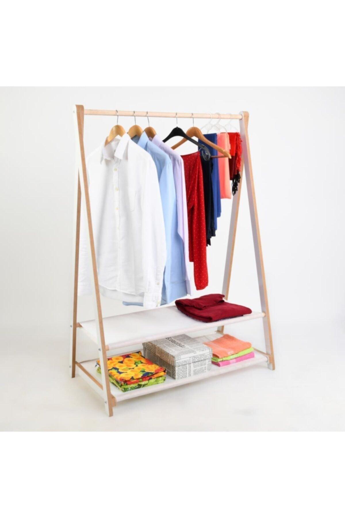 Wooden Leg Clothes Rack With 2 Shelves, Garment Hanger - Swordslife