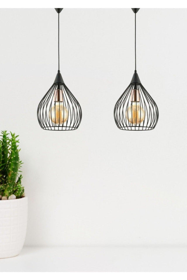 2 Pieces Pear Black Pendant Lamp Living Room Kitchen Bathroom