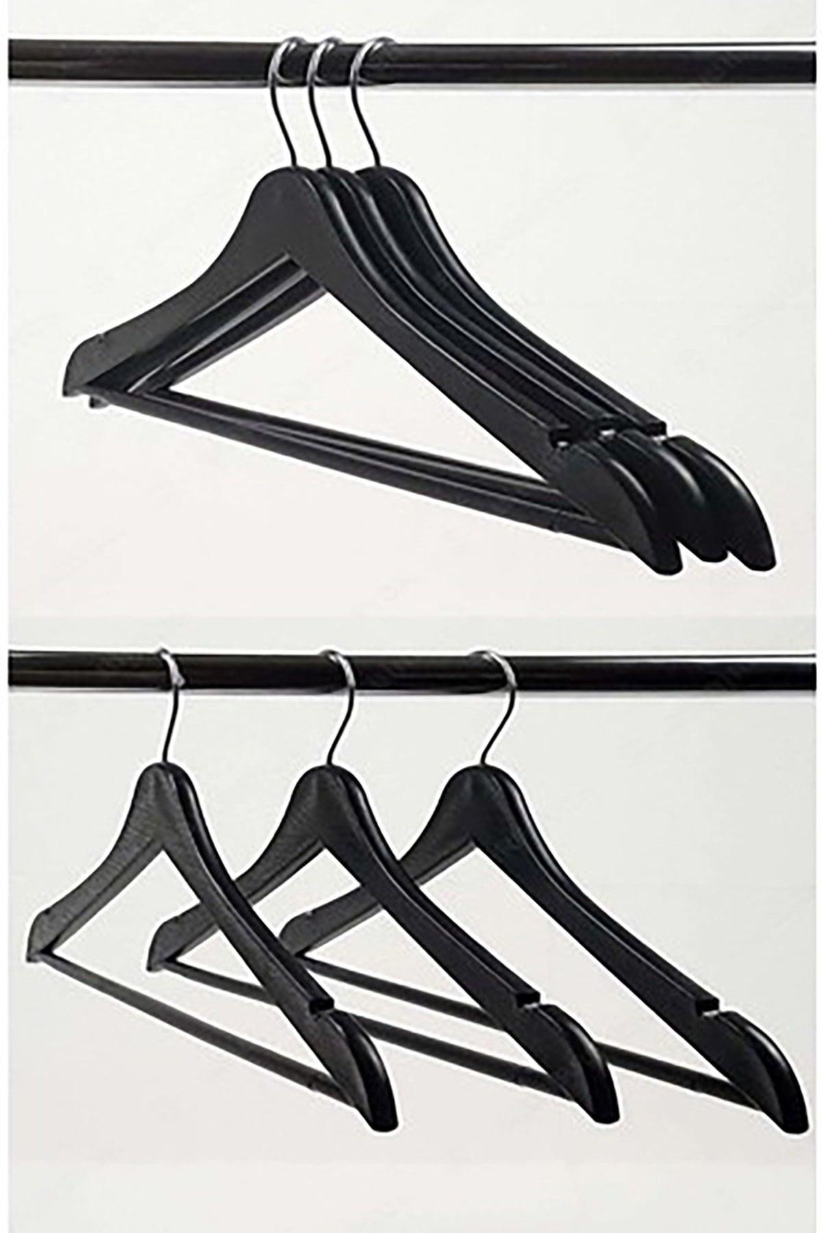 24 Pcs Wooden Look Plastic Hanger Black Clothes Shirt Trousers Hanger Heavy Duty Robust Quality - Swordslife