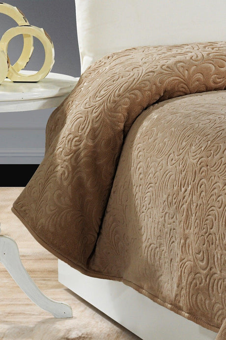 2.8 Kg Embos Printed Pamela Thick Double Blanket 230x240 Cm Brown - Swordslife