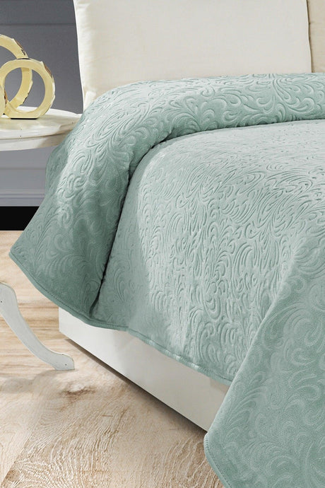 2.8 Kg Embos Printed Pamela Thick Double Blanket 230x240 Cm Mint - Swordslife