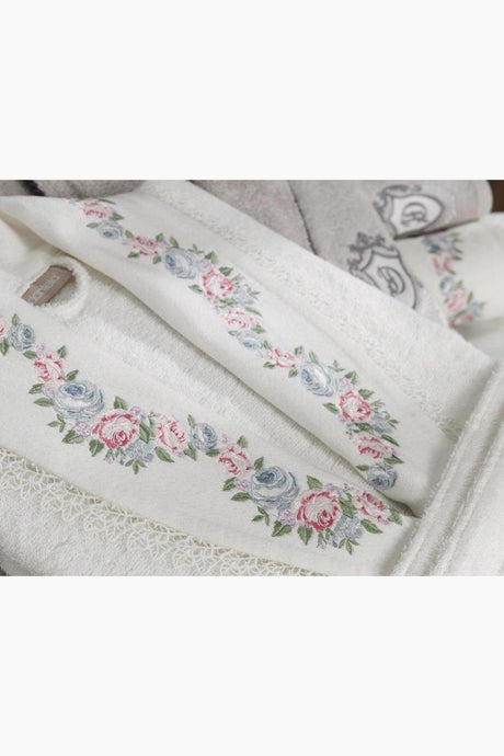 Lara Embroidered Bamboo Bathrobe Set Cream Stone - Swordslife